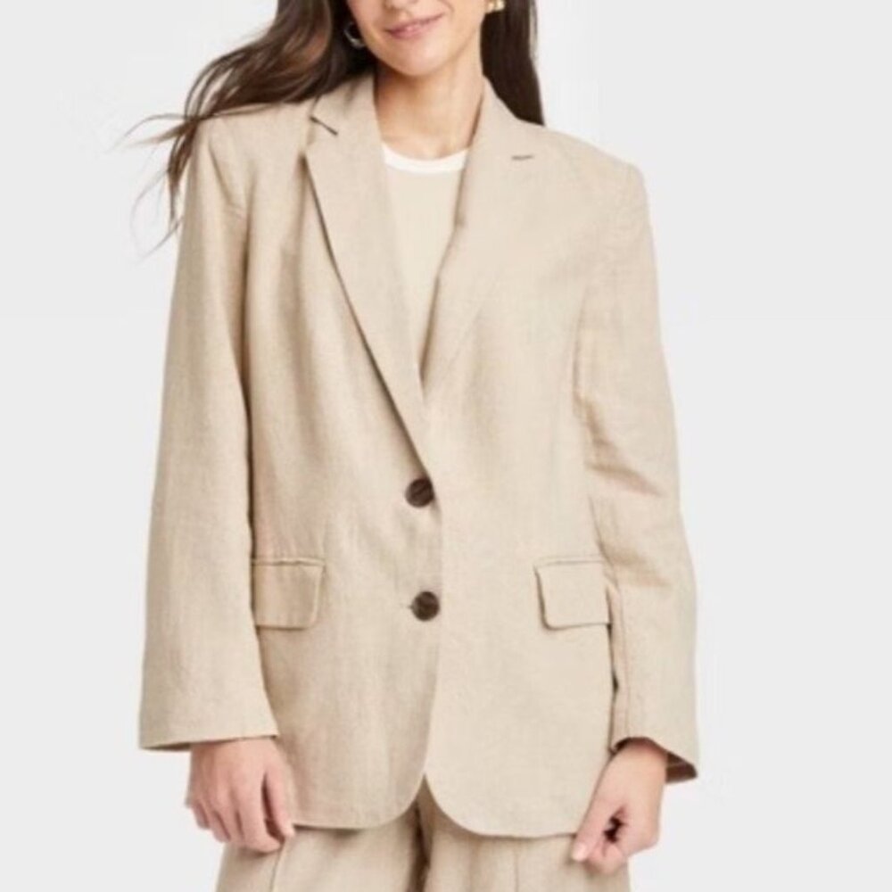 A New Day Linen Blend Blazer Womens Medium Beige New